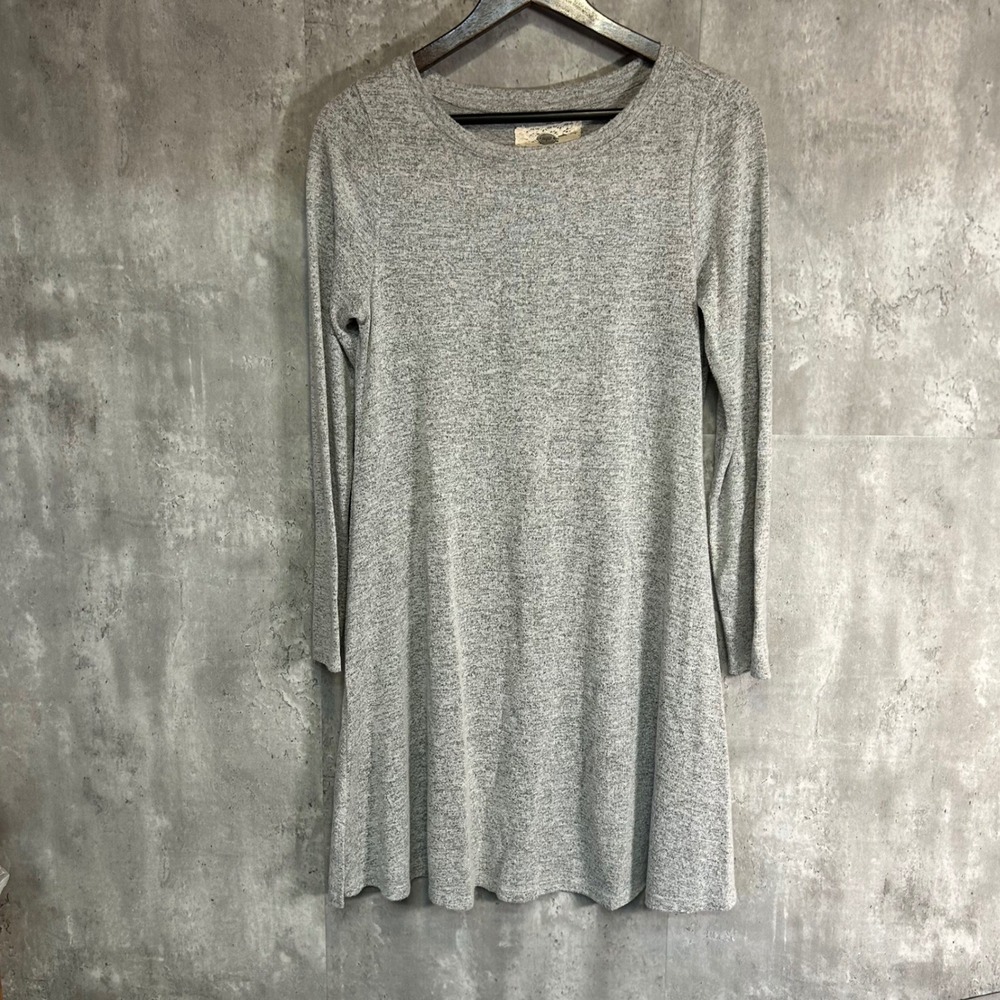 Cupio Womens Medium Heather Grey Long Sleeve Knit A-Line Mini Dress Relaxed Fit